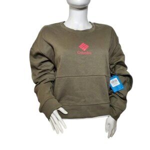 Columbia Women's Sweatshirt Size XL Olive Green with Pink Logo